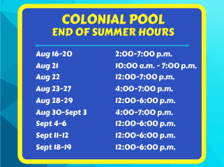Web COLONIAL POOL END OF SUMMER HOURS