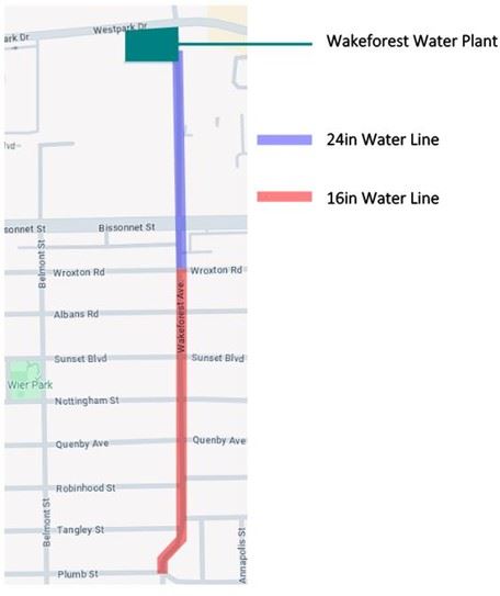 Wakeforest Plant Distribution Line Replacement Map