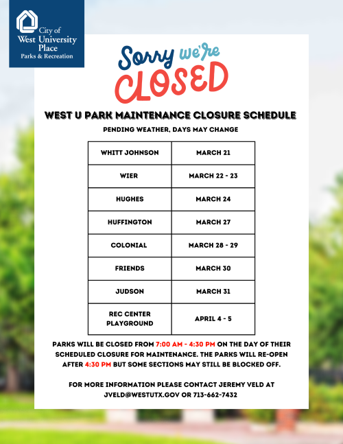Park Closure Schedule Medium